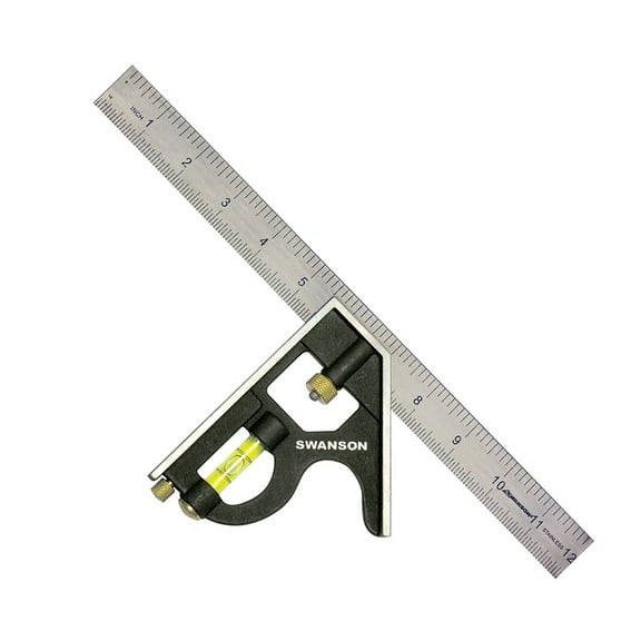 Swanson Tool Co 12" Combination Square, Stainless Steel Ruler, Built-In Scriber, Zinc Head, Vial for Leveling, Model TC132