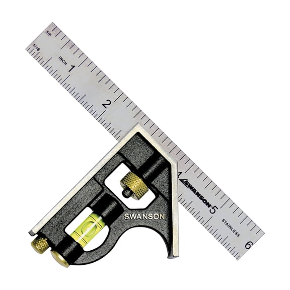 Swanson Tool Co 6" Pocket Stainless Steel Brass Combination Square with 45/90 Degree Angles, Model TC130