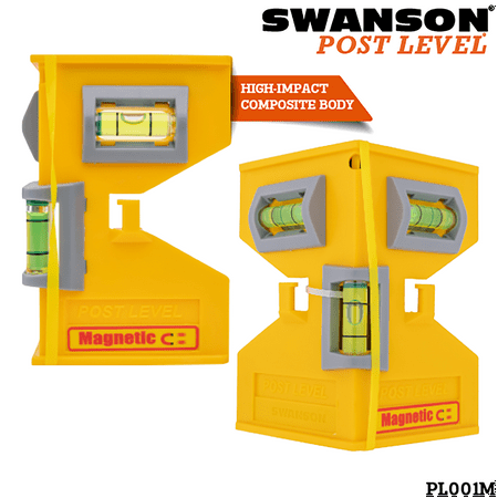 Swanson Tool Co. Magnetic Post Level with Elastic Band, Yellow Composite, Model PL001M