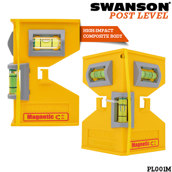 Swanson Tool Co Yellow Composite Magnetic Post Level with Elastic Band, Model PL001M