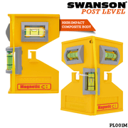 Swanson Tool Co. Magnetic Post Level with Elastic Band, Yellow Composite, Model PL001M