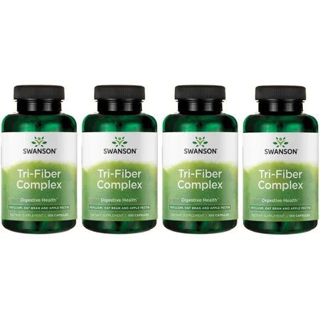 Swanson Tri-Fiber Complex Digestive Health Supplement with Psyllium, Oat Bran, Apple Pectin, 100 Capsules, 4 Pack