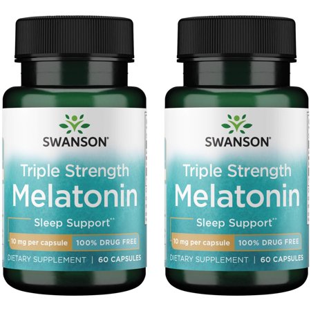 Swanson Triple Strength Melatonin - 100% Drug Free 10 mg 60 Caps 2 Pack