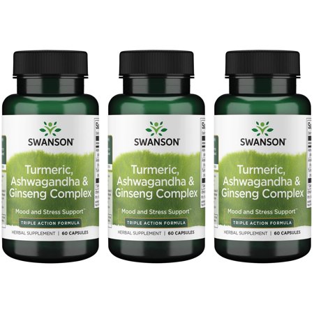 Swanson Turmeric, Ashwagandha & Ginseng Complex 60 Caps 3 Pack