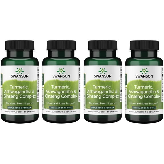Swanson Turmeric, Ashwagandha & Ginseng Complex 60 Caps 4 Pack
