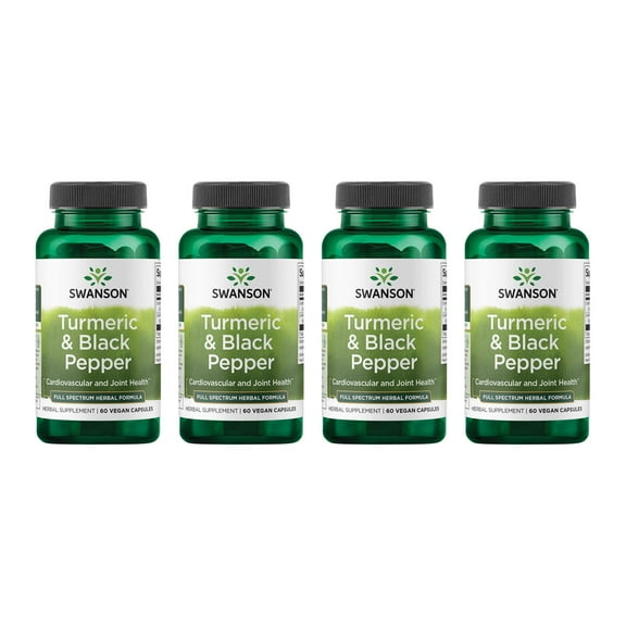 Swanson Turmeric & Black Pepper - Organic Joint Health, Heart Health, Digestion, & Liver Support Supplement - Natural Formula for Enhanced Bioavailability & Absorption - (60 Veggie Capsules) 4 Pack