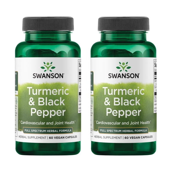 Swanson Turmeric & Black Pepper - Organic Joint Health, Heart Health, Digestion, & Liver Support Supplement - Natural Formula for Enhanced Bioavailability & Absorption - (60 Veggie Capsules) 2 Pack