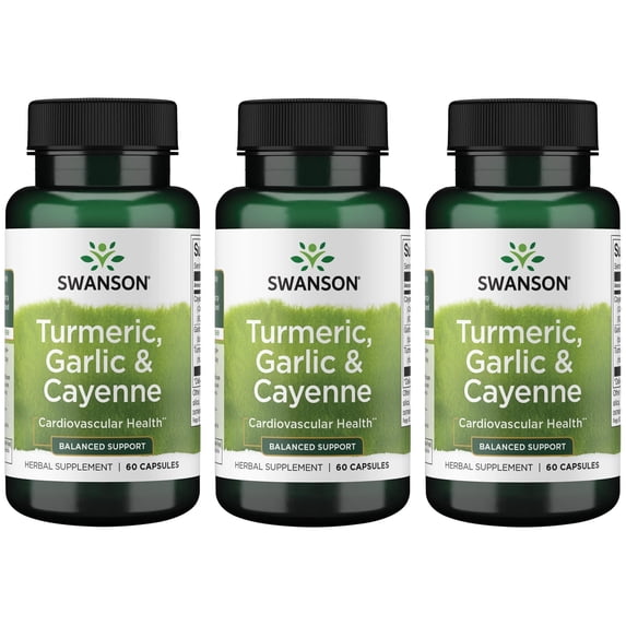 Swanson Turmeric, Garlic & Cayenne - Balanced Support 60 Caps 3 Pack