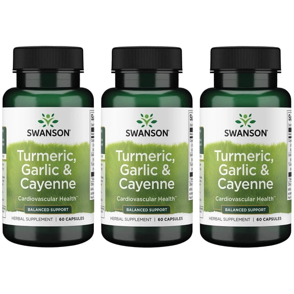 Swanson Turmeric, Garlic & Cayenne - Balanced Support 60 Caps 3 Pack