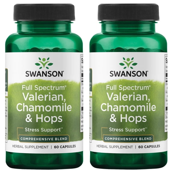 Swanson Valerian, Chamomile & Hops - Full Spectrum Herbal Supplement Promoting Relaxation & Comfort - Natural Formula Supporting Mind & Body Wellness - (60 Capsules) (2 Pack)