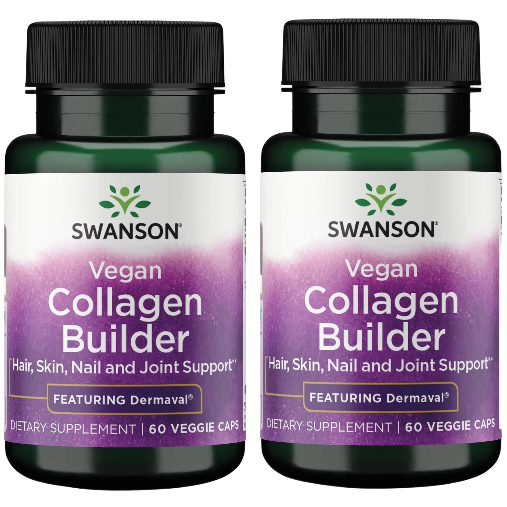 Swanson Vegan Collagen Builder - Featuring Dermaval - Hair, Skin, Nail Health - 60 Veg Caps 2 Pack