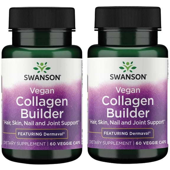 Swanson Vegan Collagen Builder - Featuring Dermaval - Hair, Skin, Nail Health - 60 Veg Caps 2 Pack