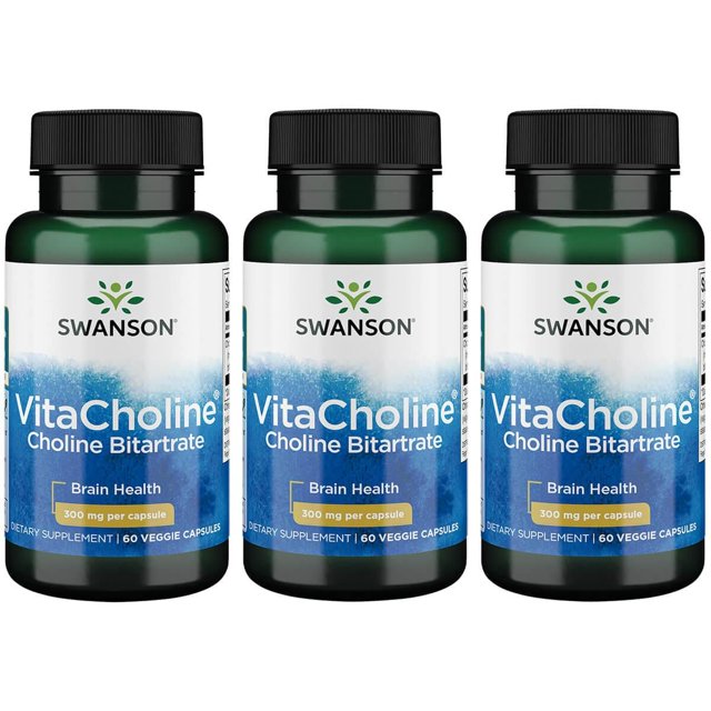 Swanson Vitacholine Choline Bitartrate 300 mg 60 Veg Caps 3 Pack