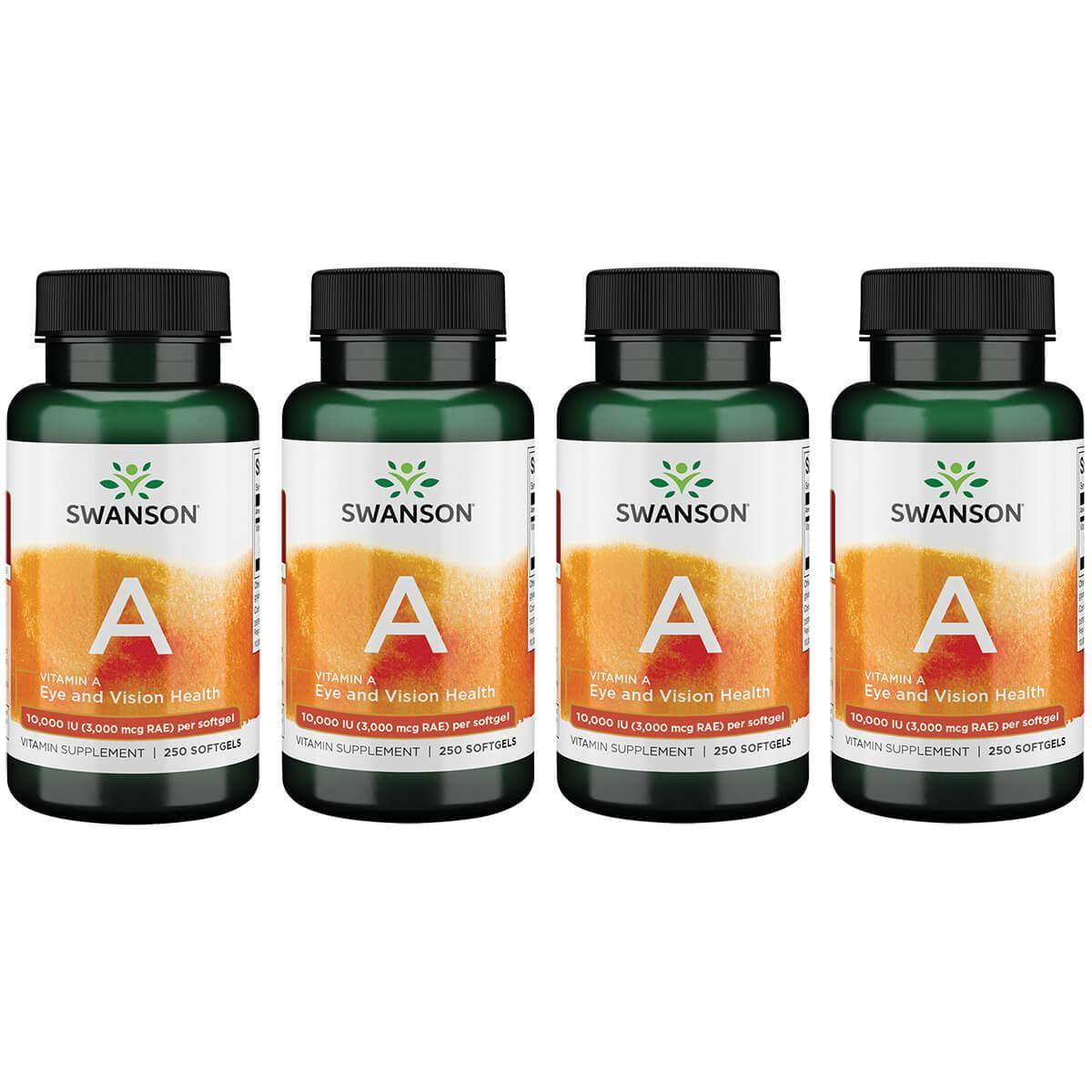 Swanson Vitamin A Supplement, Helps Support Healthy Eyes, Skin, Hair & Immune System, 250 Softgels (4-pack)