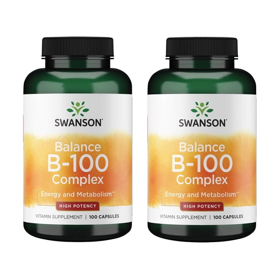 Swanson Vitamin B-100 - Vitamin Supplement Promoting Energy & Metabolism Support - High Potency Formula Supporting Heart Health, Brain Health & Nervous Function - (100 Capsules) (2 Pack)