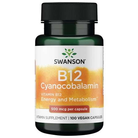 Swanson Vitamin B-12 (Cyanocobalamin) Energy Cardivascular Health Support 500 mcg 100 Capsules