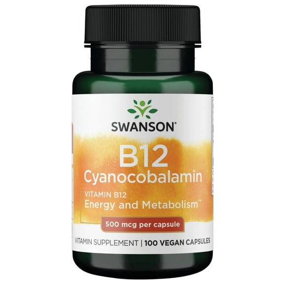 Swanson Vitamin B-12 (Cyanocobalamin) Energy Cardivascular Health Support 500 mcg 100 Capsules