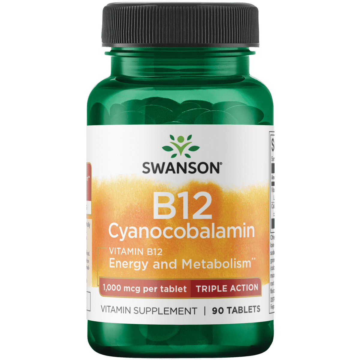Swanson Vitamin B-12 Cyanocobalamin - Triple Action 1,000 Mcg 90 Tablets