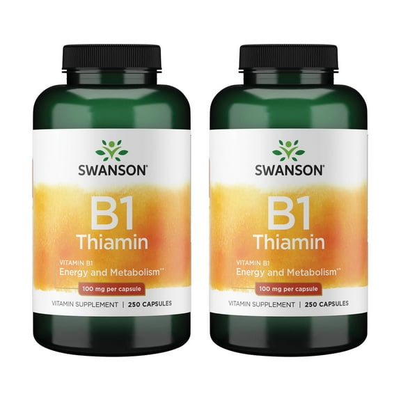 Swanson Vitamin B1 Thiamin Supplement, Promotes Energy, Nerve & Cell Health & Supports A Healthy Metabolism, 250 Capsules (2-pack)