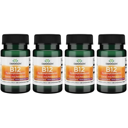 Swanson Vitamin B12 Hydroxycobalamin - Mixed Berry Flavor 4 Pack