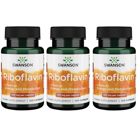 Swanson Vitamin B2 Riboflavin Supplement, Supports Thyroid Function, Energy Metabolism & Healthy Vision, 100 Capsules (3-pack)