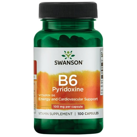Swanson Vitamin B6 Pyridoxine Supplement, Supports Energy Production, Heart Health & Nervous System, 100 Capsules