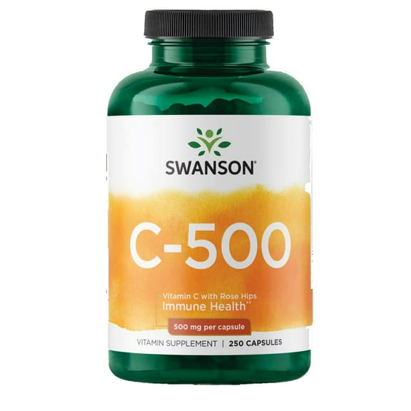 Swanson Vitamin C 500 - Herbal Supplement Promoting Skin Health, Heart Health & Immune System Support - Natural Formula Supporting Defense & Wellness - (250 Capsules, 500mg Each)