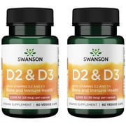Swanson Vitamin D Complex with Vitamins D2 & D3 - Complete Sunshine Vitamin Complex For Bone, Dental & Immune Health - Vitamin Supplement  50 mcg, 60 Veggie Capsules  2 Pack