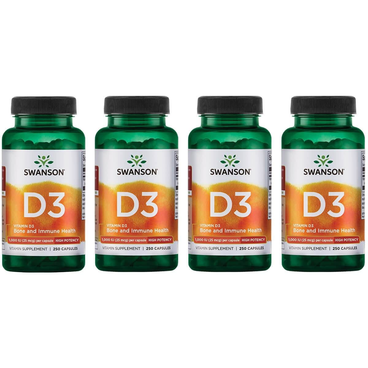 Swanson Vitamin D3 High Potency 1,000 Iu (25 mcg) 250 Caps 4 Pack