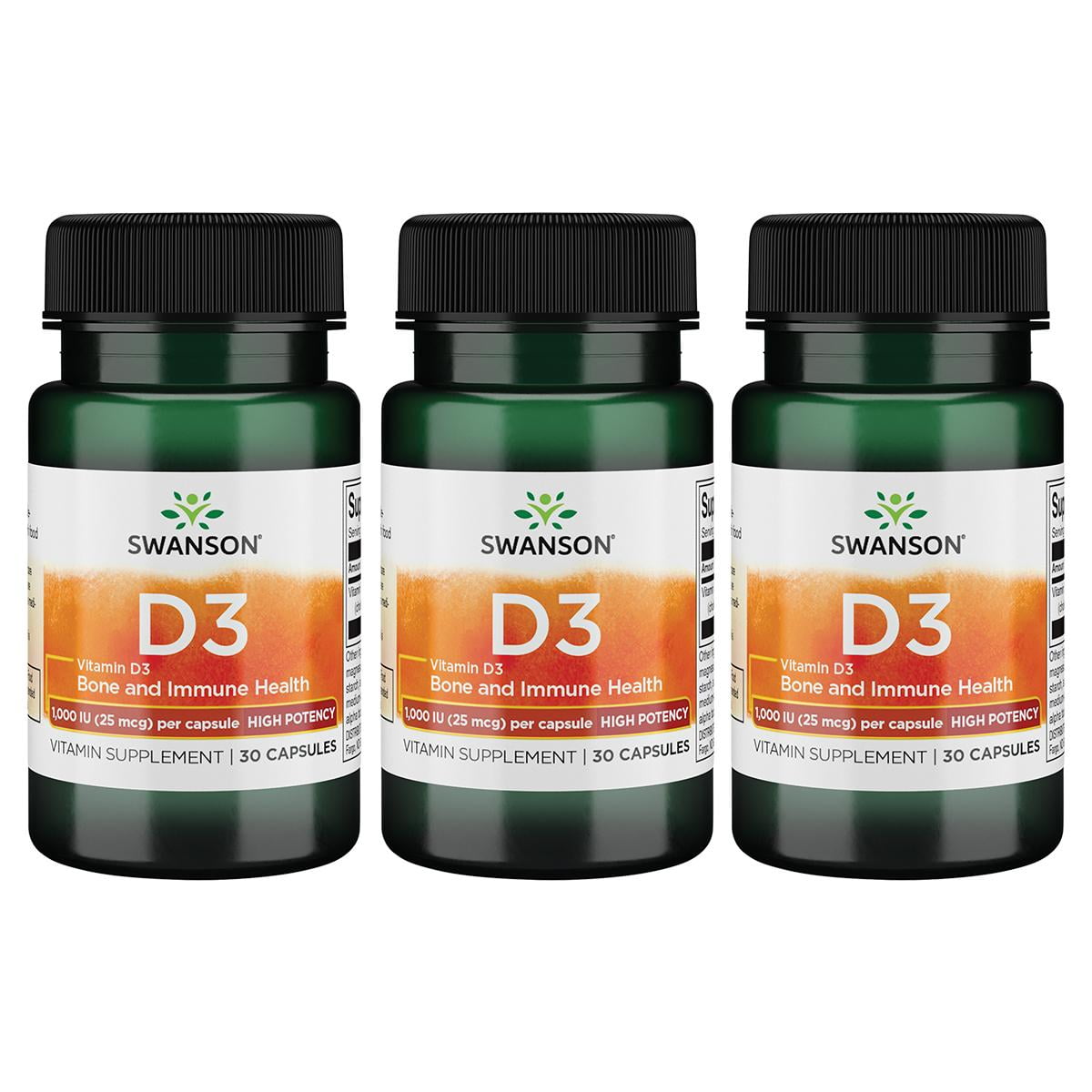 Swanson Vitamin D3 High Potency 1,000 Iu (25 mcg) 30 Caps 3 Pack