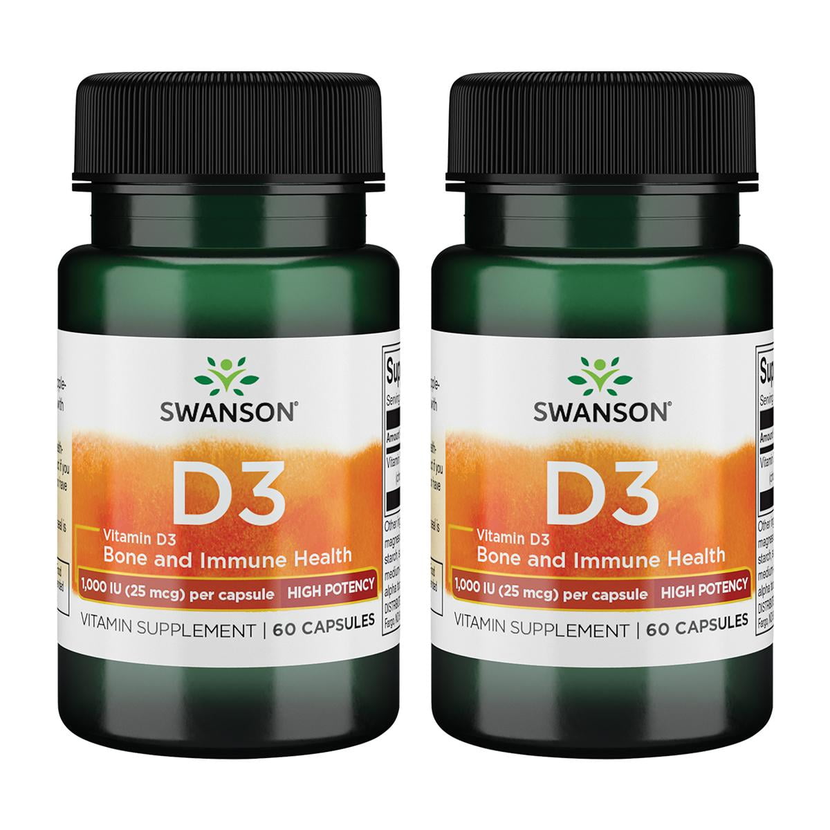 Swanson Vitamin D3 High Potency 1,000 Iu (25 mcg) 60 Caps 2 Pack