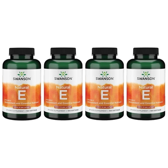 Swanson Vitamin E - Natural Vitamin Supplement Promoting Cardiovascular Health - Natural Formula Delivering Essential D-Alpha Tocopherols - (100 Softgels, 1000 IU Each) (4 Pack)