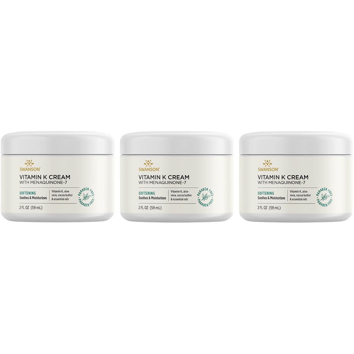 Swanson Vitamin K Cream with Menaquinone-7 - Eye Cream to Help Minimize the Appearance of Dark Circles Under the Eyes - Topical Cream to Help Nourish and Brighten the Skin - (2 Fl Oz) (3 Pack)