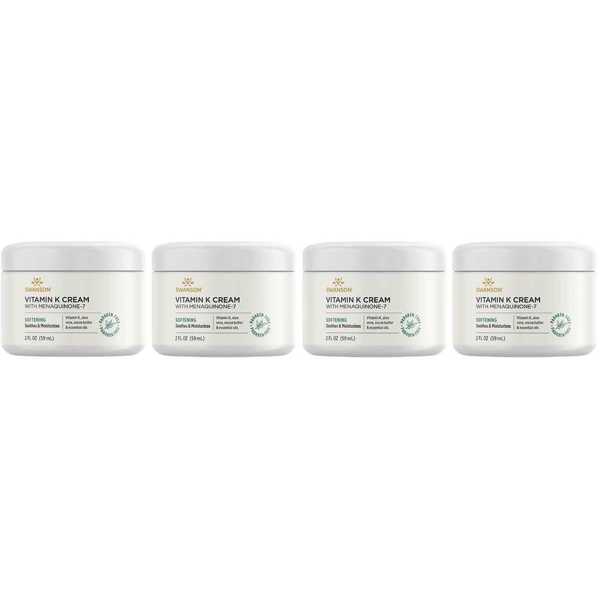 Swanson Vitamin K Cream with Menaquinone-7 - Eye Cream to Help Minimize the Appearance of Dark Circles Under the Eyes - Topical Cream to Help Nourish and Brighten the Skin - (2 Fl Oz) (4 Pack)