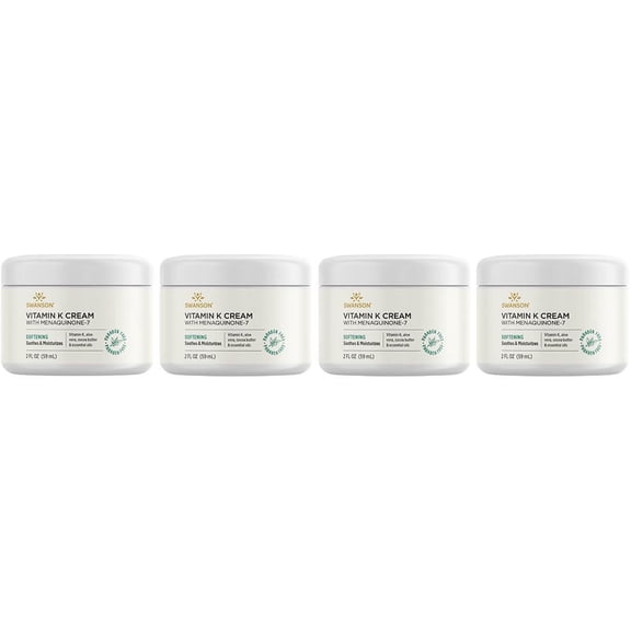 Swanson Vitamin K Cream with Menaquinone-7 - Eye Cream to Help Minimize the Appearance of Dark Circles Under the Eyes - Topical Cream to Help Nourish and Brighten the Skin - (2 Fl Oz) (4 Pack)