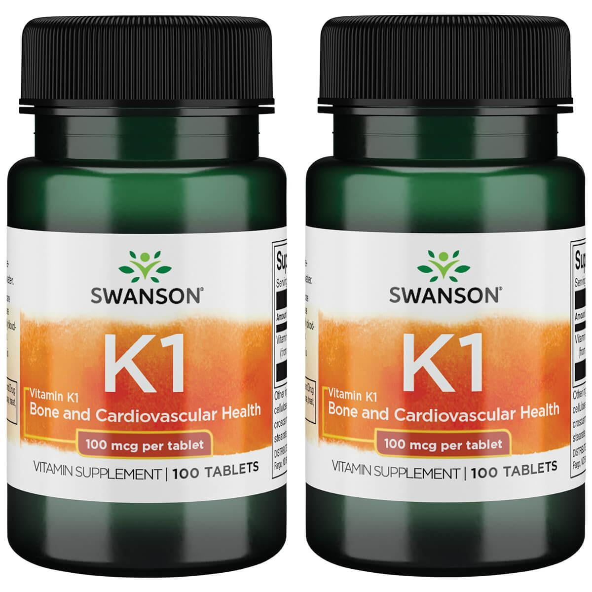 Swanson Vitamin K1 100 mcg 100 Tabs 2 Pack