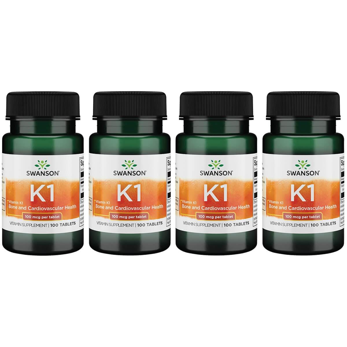Swanson Vitamin K1 100 mcg 100 Tabs 4 Pack