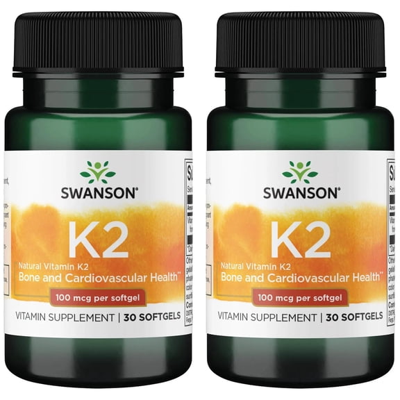 Swanson Vitamin K2 (Menaquinone-7) - Vitamin Supplement Supporting Cardiovascular and Bone Health - Made from Japanese Natto to Help Regulate Calcium - (30 Softgels, 100mcg Each) 2 Pack