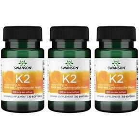 Swanson Vitamin K2 (Menaquinone-7) - Vitamin Supplement Supporting Cardiovascular and Bone Health - Made from Japanese Natto to Help Regulate Calcium - (30 Softgels, 100mcg Each) (3 Pack)