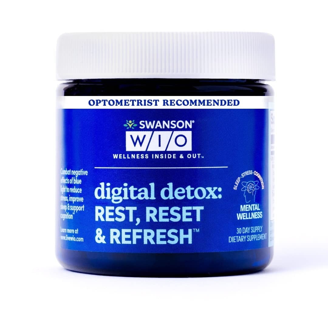 Swanson WIO digital detox: REST, RESET & REFRESH Sleep Better, Blue Light Defense, Mental Wellness, Less Stress, Lutein, Zeaxanthin, Lutemax® - 4 oz Bottle With 30 Softgels (30-Day Supply)