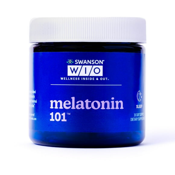 Swanson WIO melatonin 101 For Better Sleep, Relax, Relaxation, Circadian Sleep Cycle Support, 3 mg Melatonin, Mental Wellness - 4 oz Bottle, 30 Capsules (30-Day Supply)