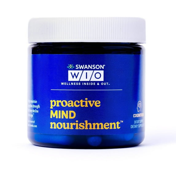 Swanson WIO proactive MIND nourishment Herbs, Brain Health, Better Memory, NeuroFactor® + Sharp-PS®, B Vitamins, Gluten-Free, Vegan, Non-GMO, Mental Wellness, 30 Veggie Capsules (30-Day Supply)