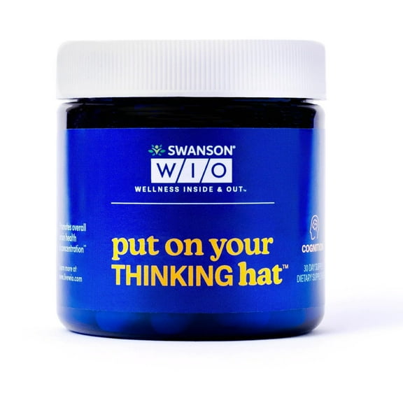 Swanson WIO put on your THINKING hat Brain Health, Concentration, Better Focus, Ginkgo Biloba + Neurofactor Coffee Fruit, Vegan, Non-GMO, Mental Wellness, 30 Veggie Capsules (30-Day Supply)