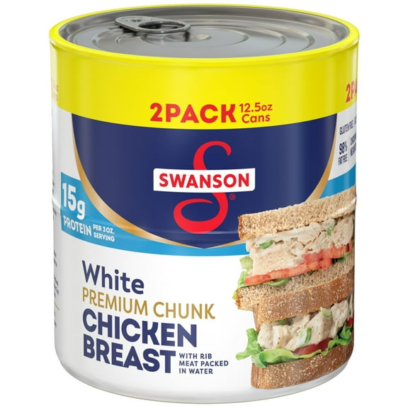 Swanson White Premium Chunk Canned Chicken KKS1&nbsp;Breast in Water, Fully Cooked Chicken, 12.5 OZ Can (Pack of 2)