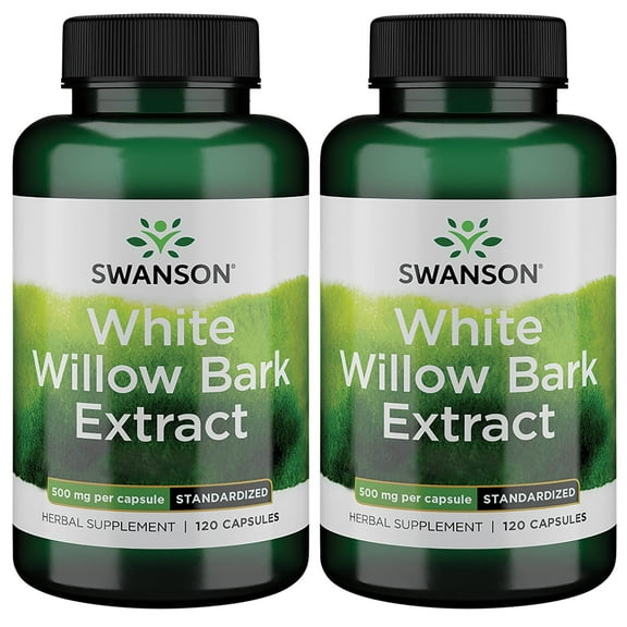 Swanson White Willow Bark Extract - Promotes Joint Support and Muscle Relief - Standardized to 15% Salicin - Natural Supplement with No Stomach Irritation - (120 Capsules, 500mg Each) 2 Pack
