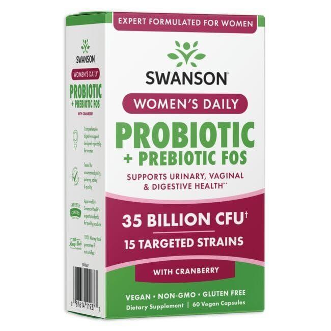 Swanson Women's Daily Probiotic + Prebiotic Fos 35 Billion Cfu 60 Vegan Caps