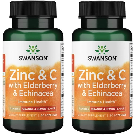Swanson Zinc & C Lozenges w/ Elderberry & Echinacea-Orange & Lemon Flavor 2 Pack