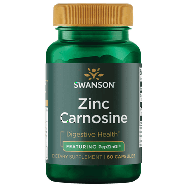 Swanson Zinc Carnosine (PepZin GI) - Natural Supplement Promoting Gastric Health & Digestive Support - Supports Microbial Balance in the Stomach - (60 Capsules)