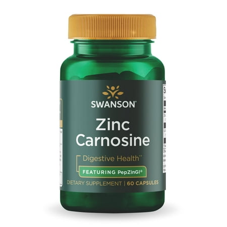 Swanson Zinc Carnosine (PepZin GI) - Natural Supplement Promoting Gastric Health & Digestive Support - Supports Microbial Balance in the Stomach - (60 Capsules)