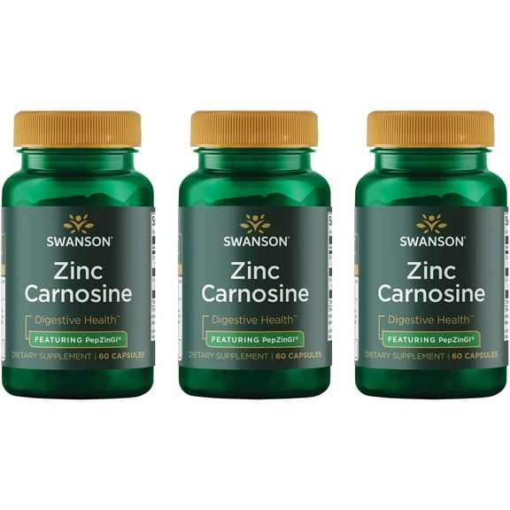 Swanson Zinc Carnosine (PepZin GI) - Natural Supplement Promoting Gastric Health & Digestive Support - Supports Microbial Balance in the Stomach - (60 Capsules) (3 Pack)